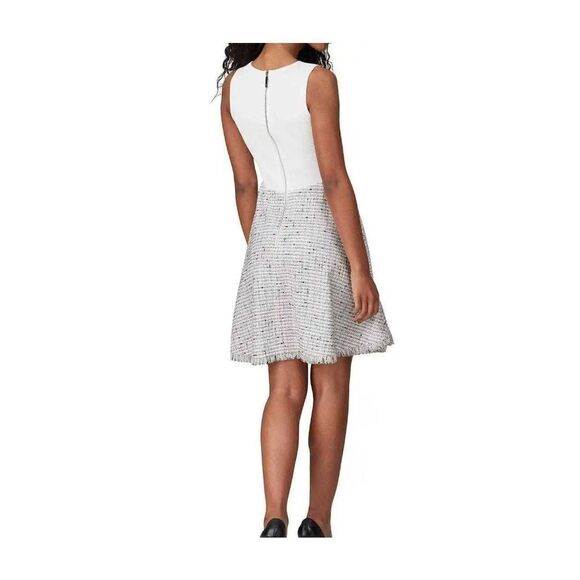 Ted Baker London Adalad A-Line  Sleeveless Tweed Skirt Frayed Hem V-Neck dress - Picture 2 of 7